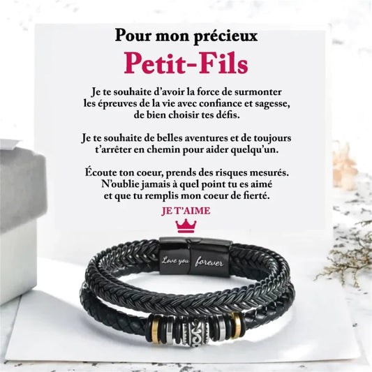 Bracelet En Cuir Tressé - Cadeau De Grand - parent Pour Son Petit - fils Mes Souhaits Bonheur Jewelry