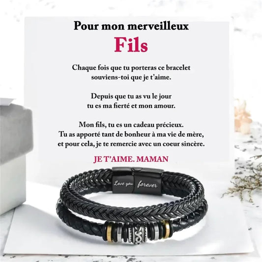 Bracelet En Cuir Tressé - Cadeau De La Part Maman Je Suis Fière Toi Mon Fils Jewelry
