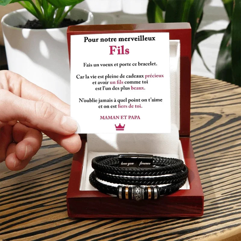 Bracelet En Cuir Tressé - Cadeau De Maman Et Papa Pour Leur Fils On Est Fiers Toi Jewelry