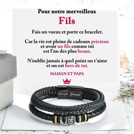 Bracelet En Cuir Tressé - Cadeau De Maman Et Papa Pour Leur Fils On Est Fiers Toi Jewelry