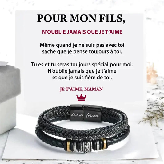 Bracelet En Cuir Tressé - Cadeau De Maman Pour Son Fils Je Pense à Toi Jewelry