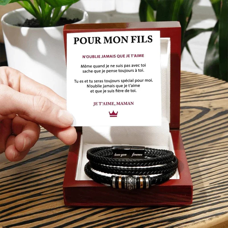 Bracelet En Cuir Tressé - Cadeau De Maman Pour Son Fils Je Pense à Toi Jewelry