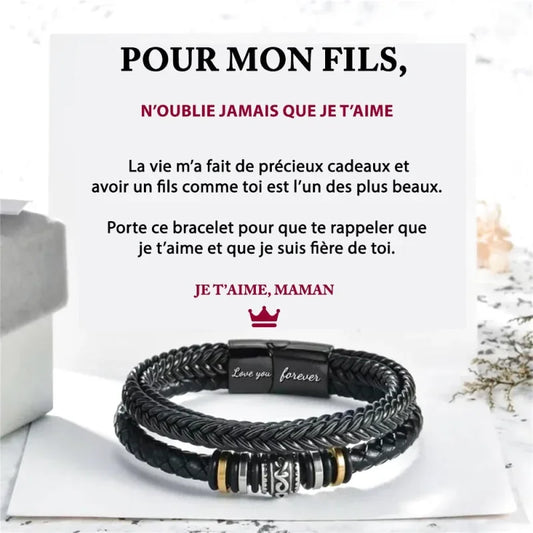 Bracelet En Cuir Tressé - Cadeau De Maman Pour Son Fils Je T’aime Et Suis Fière Toi Jewelry