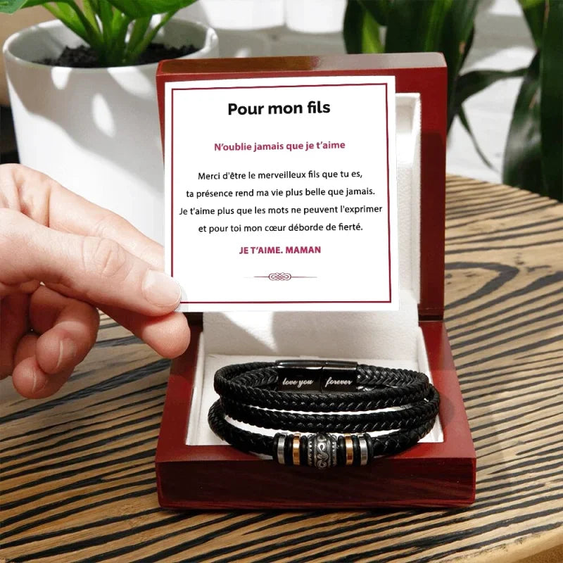 Bracelet En Cuir Tressé - Cadeau De Maman Pour Son Fils Tu Es Merveilleux Jewelry