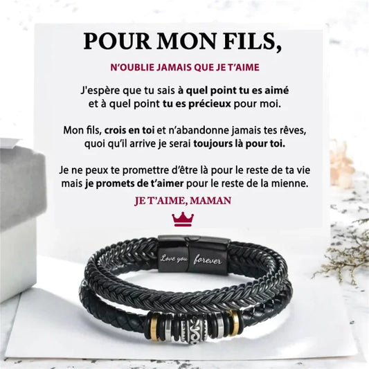 Bracelet En Cuir Tressé - Cadeau De Maman Pour Son Fils Tu Es Précieux Moi Jewelry
