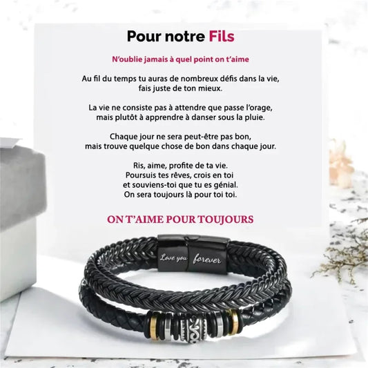 Bracelet En Cuir Tressé - Cadeau Pour Notre Fils On T’aime Toujours 🇫🇷 Jewelry