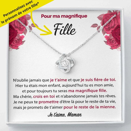 Cadeau De Maman Pour Sa Fille - Je Suis Fière Toi Collier Noeud D’amour Finition Or Blanc Jewelry