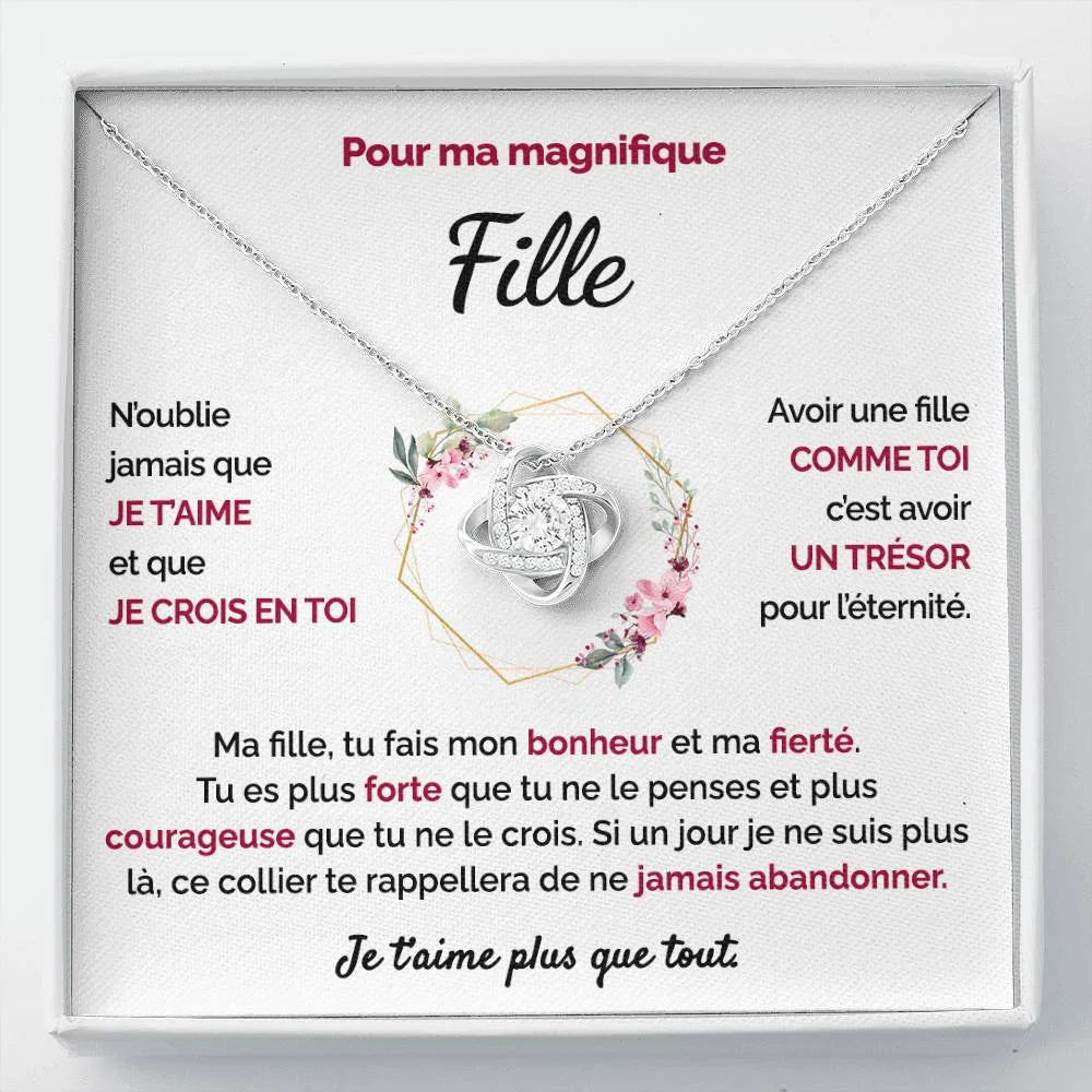 Cadeau Pour Ma Fille - Tu Es Courageuse Collier Noeud D’amour Finition Or Blanc Jewelry