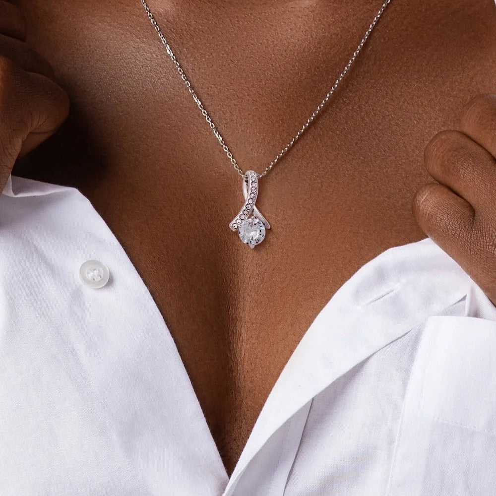 Cadeau Signé Maman - Collier Ruban Précieux Finition Or Blanc Pour Ma Magnifique Fille Je T’aime Jewelry