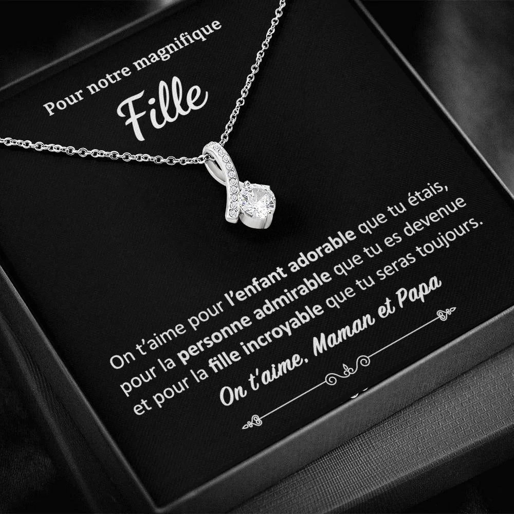Cadeau Signé Maman Et Papa - Collier Ruban Précieux Finition Or Blanc Pour Notre Magnifique Fille Je T’aime Jewelry