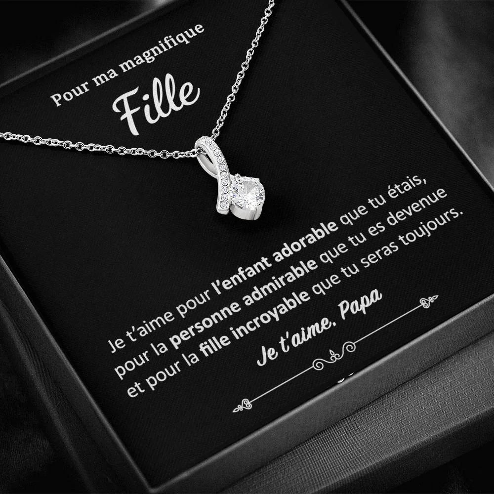 Cadeau Signé Papa - Collier Ruban Précieux Finition Or Blanc Pour Ma Magnifique Fille Je T’aime Jewelry