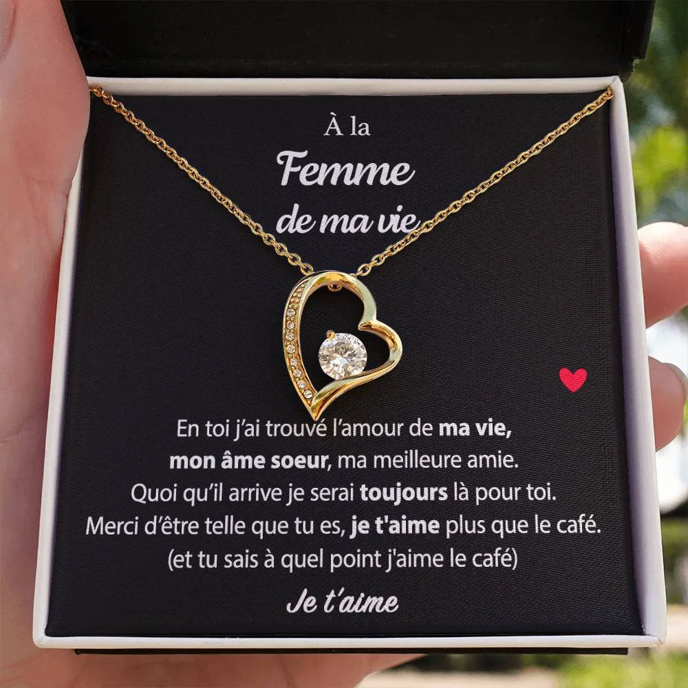 Pendentif Avec Message D’amour - Coffret Coeur Eternel Pour La Femme De Ma Vie Je T’aime Plus Que Le Café Jewelry